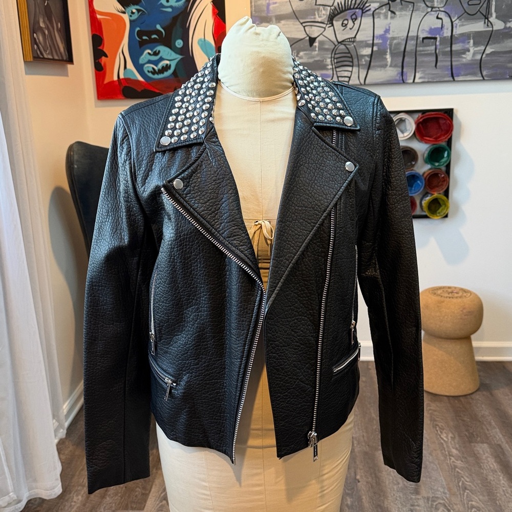 Black Studded Faux Leather Jacket